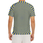 Blue And Yellow Illusory Motion Print Men's Short Sleeve Rash Guard
