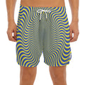 Blue And Yellow Illusory Motion Print Men's Split Running Shorts