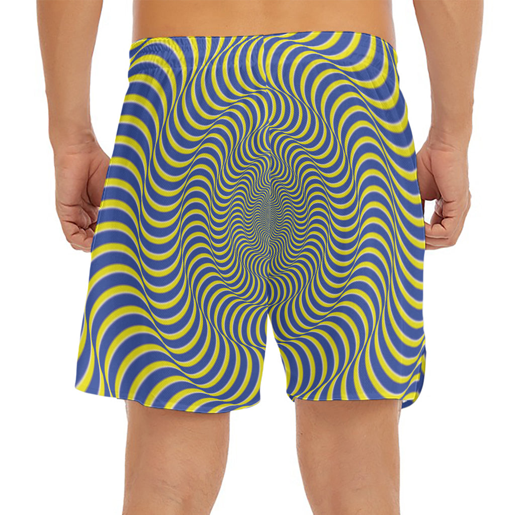 Blue And Yellow Illusory Motion Print Men's Split Running Shorts