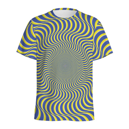 Blue And Yellow Illusory Motion Print Men's Sports T-Shirt