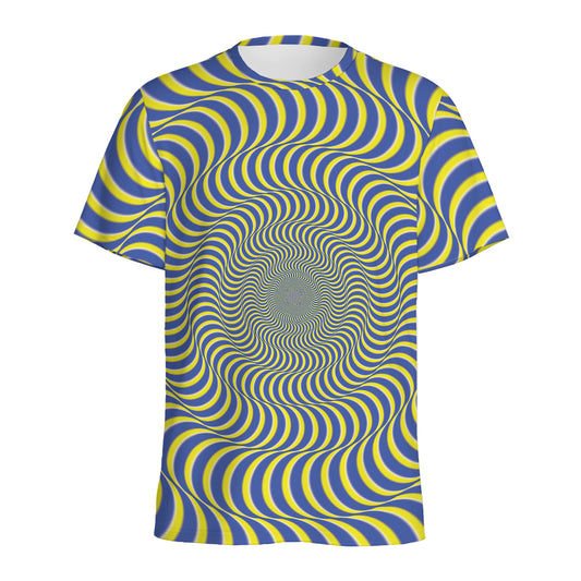 Blue And Yellow Illusory Motion Print Men's Sports T-Shirt