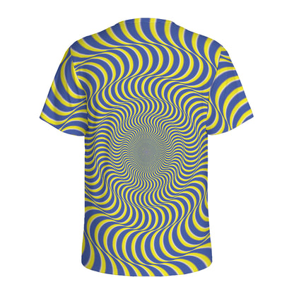 Blue And Yellow Illusory Motion Print Men's Sports T-Shirt