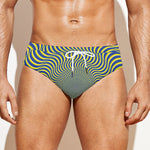 Blue And Yellow Illusory Motion Print Men's Swim Briefs