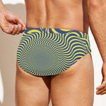 Blue And Yellow Illusory Motion Print Men's Swim Briefs