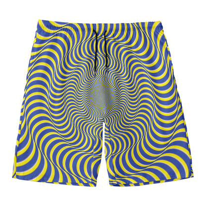 Blue And Yellow Illusory Motion Print Men's Swim Trunks