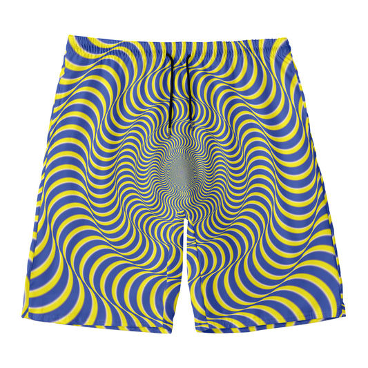 Blue And Yellow Illusory Motion Print Men's Swim Trunks