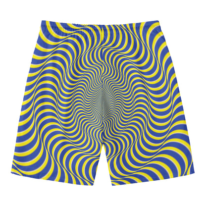 Blue And Yellow Illusory Motion Print Men's Swim Trunks