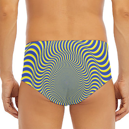 Blue And Yellow Illusory Motion Print Men's Triangle Swim Briefs