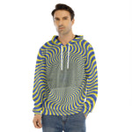 Blue And Yellow Illusory Motion Print Men's Velvet Pullover Hoodie