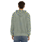 Blue And Yellow Illusory Motion Print Men's Velvet Pullover Hoodie