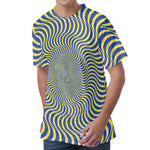 Blue And Yellow Illusory Motion Print Men's Velvet T-Shirt