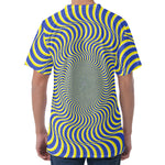 Blue And Yellow Illusory Motion Print Men's Velvet T-Shirt