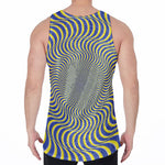 Blue And Yellow Illusory Motion Print Men's Velvet Tank Top