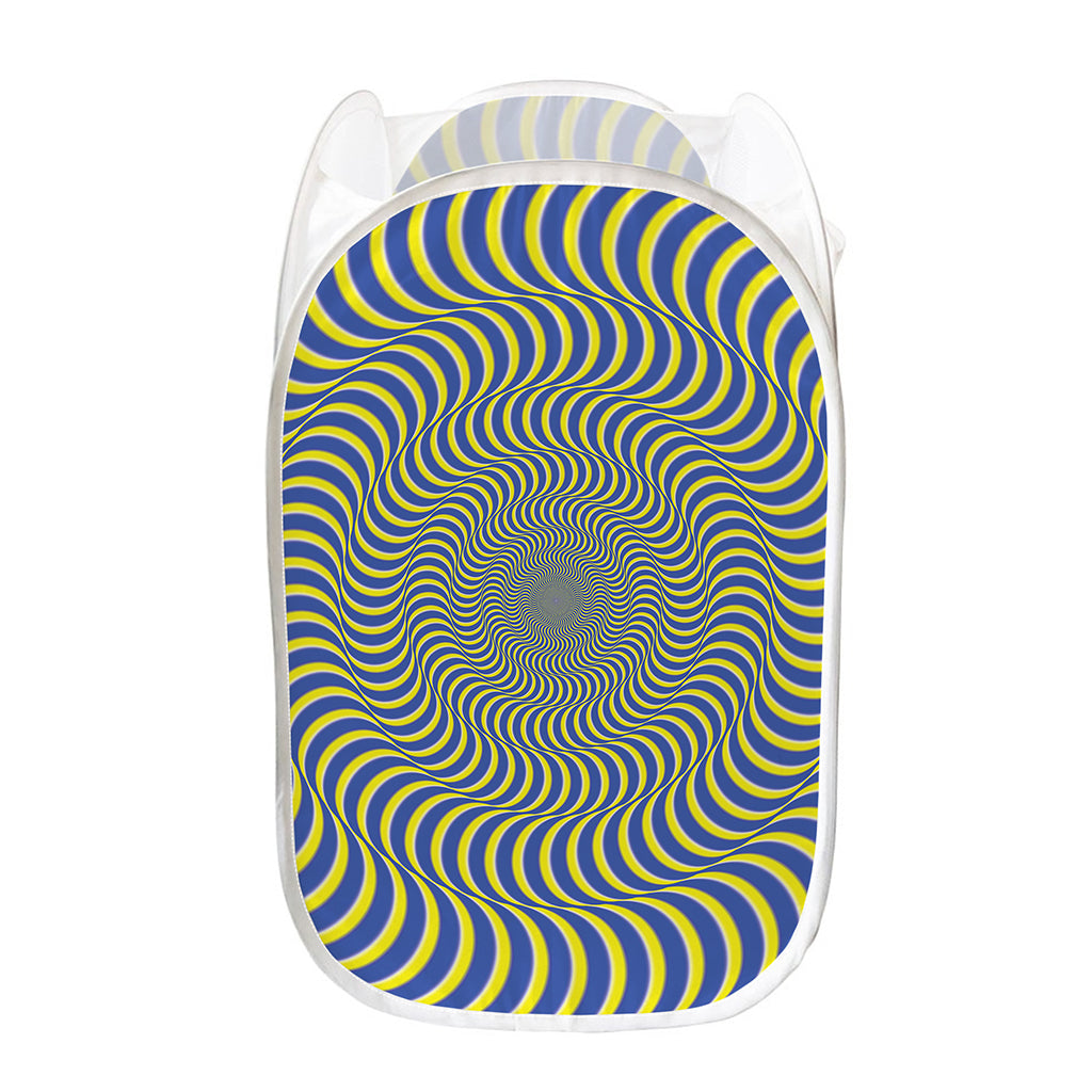 Blue And Yellow Illusory Motion Print Mesh Laundry Hamper