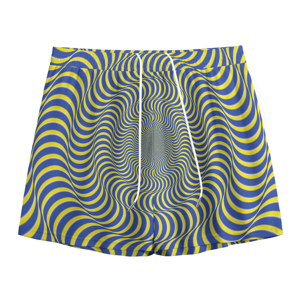 Blue And Yellow Illusory Motion Print Mesh Shorts