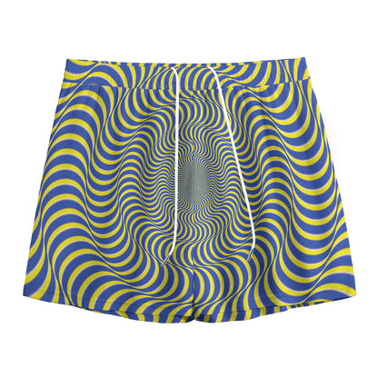 Blue And Yellow Illusory Motion Print Mesh Shorts