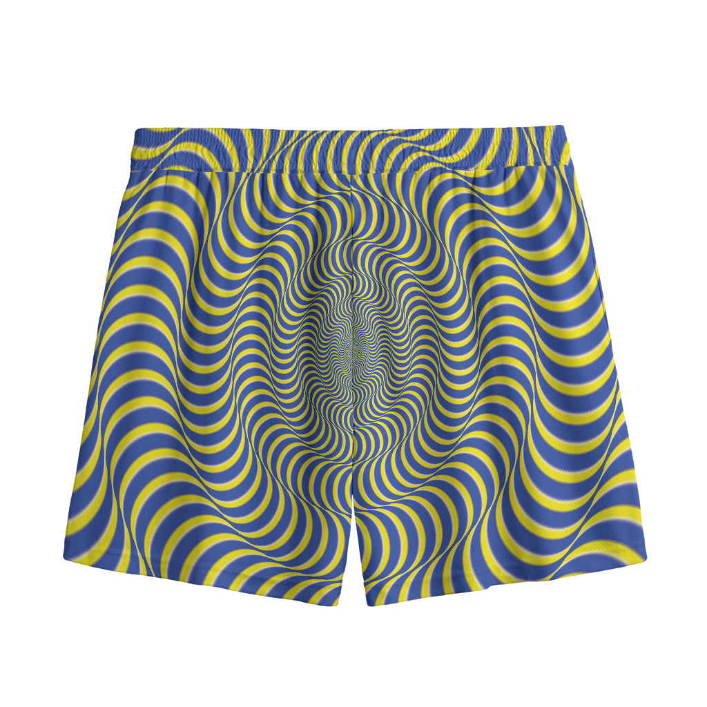 Blue And Yellow Illusory Motion Print Mesh Shorts