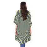 Blue And Yellow Illusory Motion Print Open Front Beach Cover Up