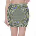 Blue And Yellow Illusory Motion Print Pencil Mini Skirt