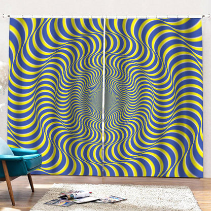 Blue And Yellow Illusory Motion Print Pencil Pleat Curtains
