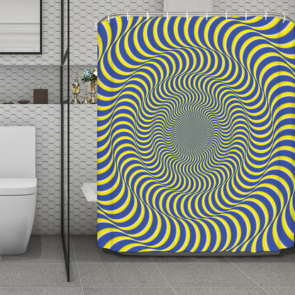 Blue And Yellow Illusory Motion Print Polyester Shower Curtain