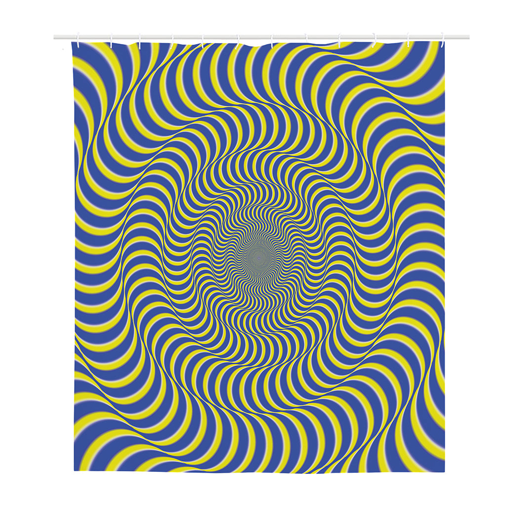 Blue And Yellow Illusory Motion Print Polyester Shower Curtain