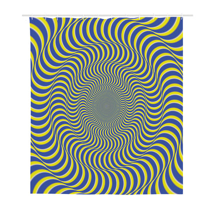 Blue And Yellow Illusory Motion Print Polyester Shower Curtain