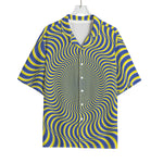 Blue And Yellow Illusory Motion Print Rayon Hawaiian Shirt