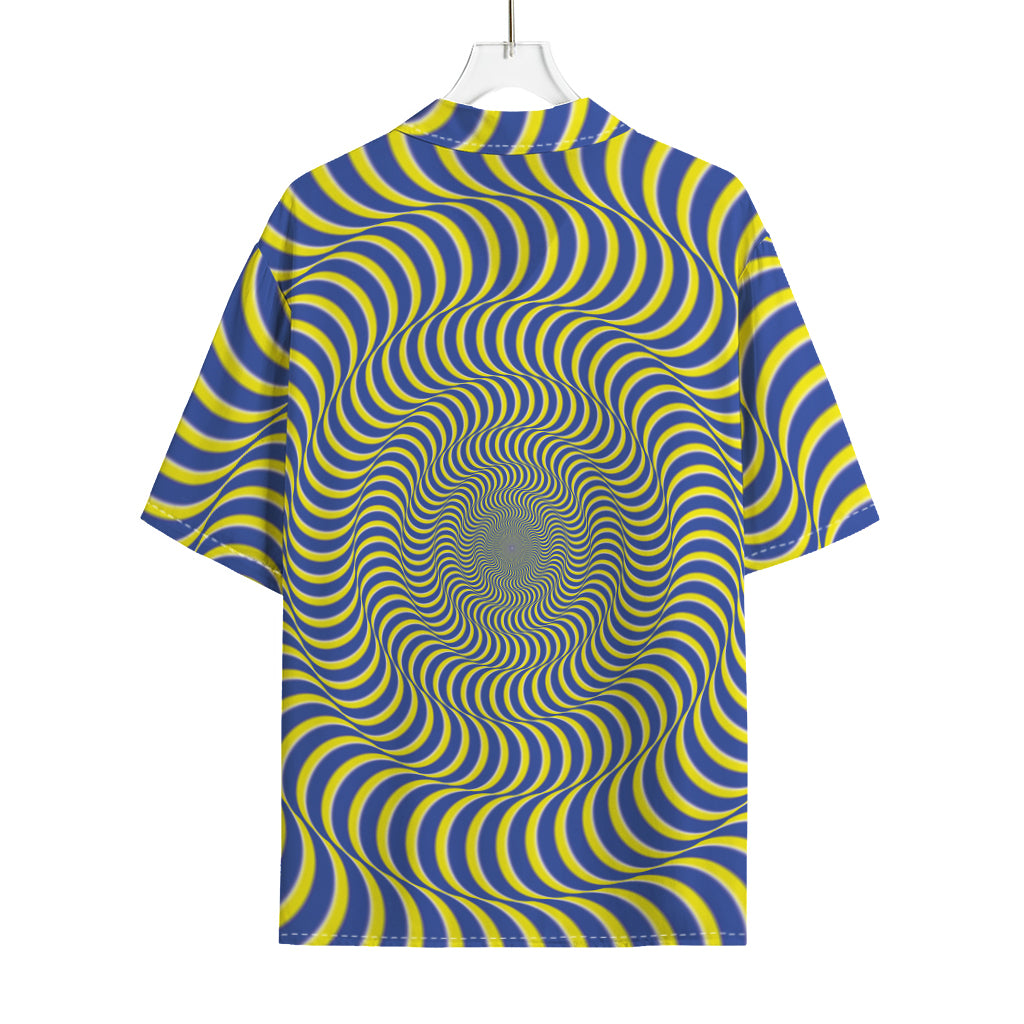 Blue And Yellow Illusory Motion Print Rayon Hawaiian Shirt