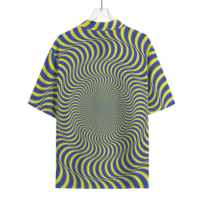 Blue And Yellow Illusory Motion Print Rayon Hawaiian Shirt