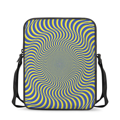 Blue And Yellow Illusory Motion Print Rectangular Crossbody Bag