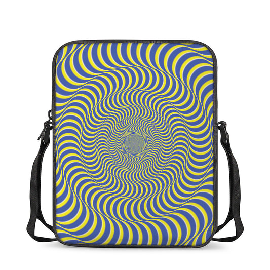 Blue And Yellow Illusory Motion Print Rectangular Crossbody Bag