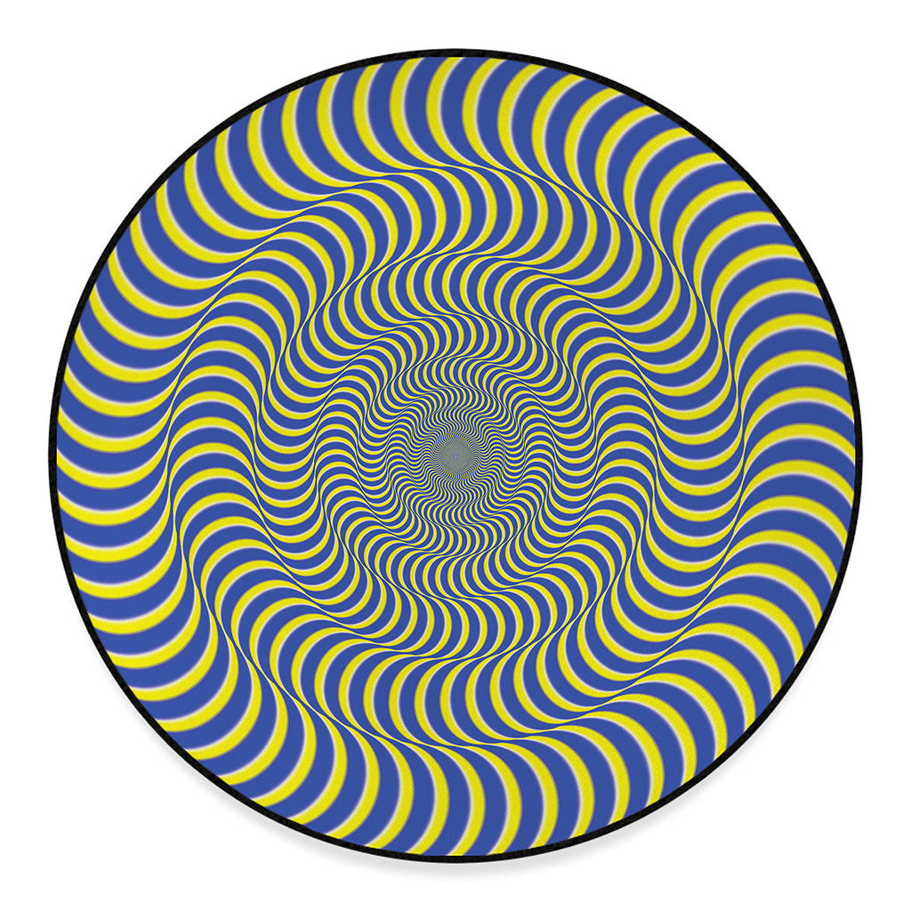 Blue And Yellow Illusory Motion Print Round Floor Mat