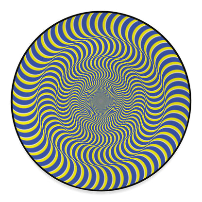 Blue And Yellow Illusory Motion Print Round Floor Mat