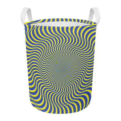 Blue And Yellow Illusory Motion Print Round Laundry Basket