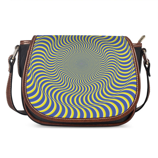 Blue And Yellow Illusory Motion Print Saddle Bag