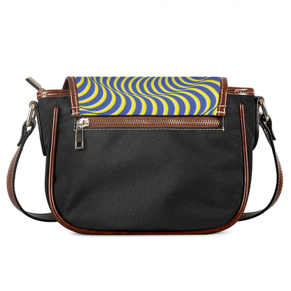 Blue And Yellow Illusory Motion Print Saddle Bag