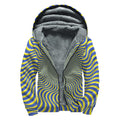 Blue And Yellow Illusory Motion Print Sherpa Lined Zip Up Hoodie
