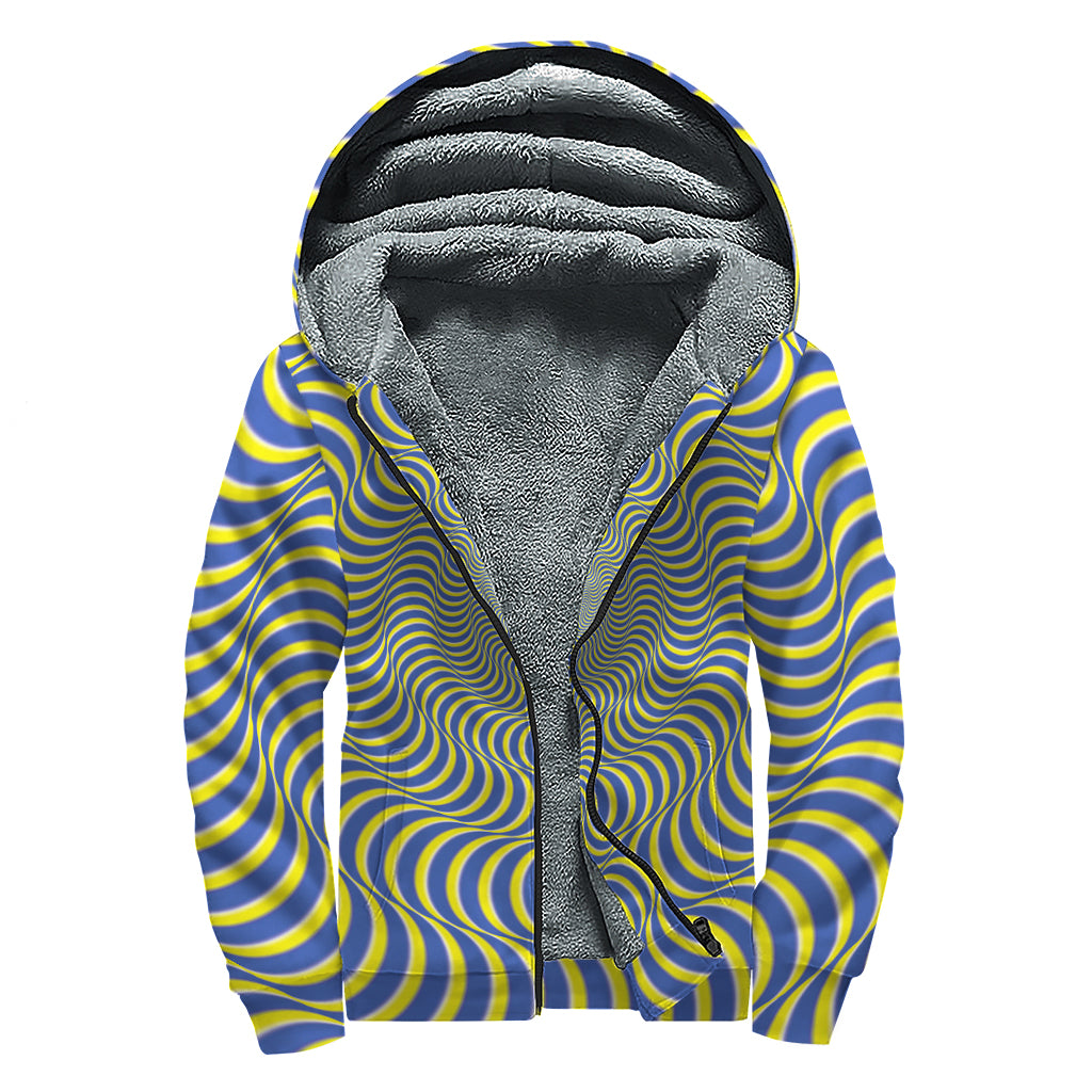 Blue And Yellow Illusory Motion Print Sherpa Lined Zip Up Hoodie
