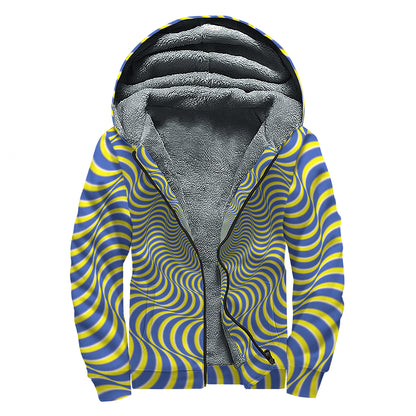 Blue And Yellow Illusory Motion Print Sherpa Lined Zip Up Hoodie