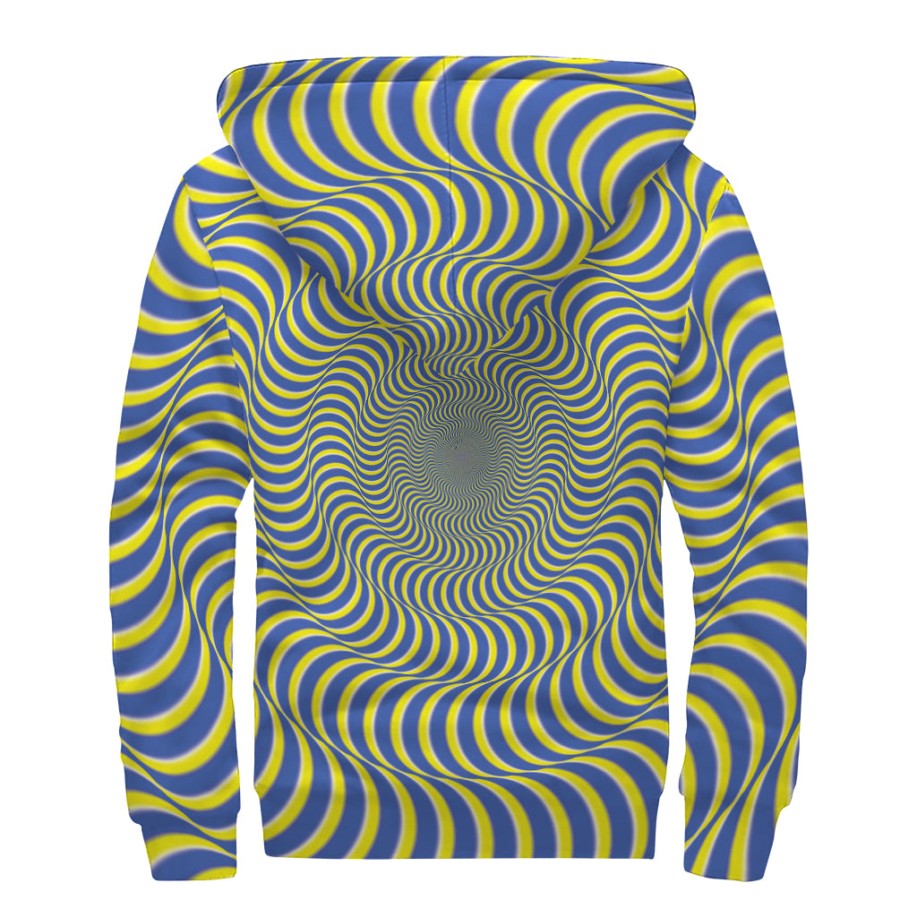 Blue And Yellow Illusory Motion Print Sherpa Lined Zip Up Hoodie