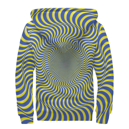 Blue And Yellow Illusory Motion Print Sherpa Lined Zip Up Hoodie