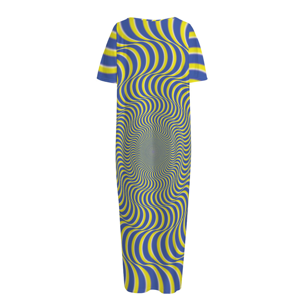Blue And Yellow Illusory Motion Print Short Sleeve Long Nightdress