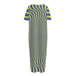 Blue And Yellow Illusory Motion Print Short Sleeve Long Nightdress