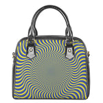Blue And Yellow Illusory Motion Print Shoulder Handbag