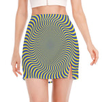 Blue And Yellow Illusory Motion Print Side Slit Mini Skirt