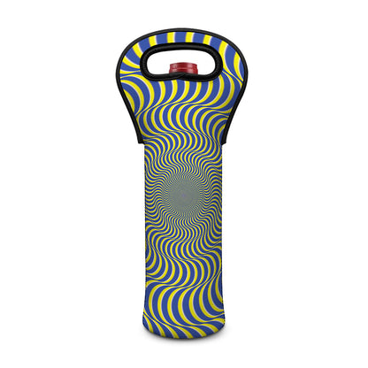 Blue And Yellow Illusory Motion Print Single Neoprene Wine Tote