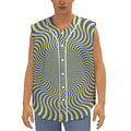 Blue And Yellow Illusory Motion Print Sleeveless Baseball Jersey