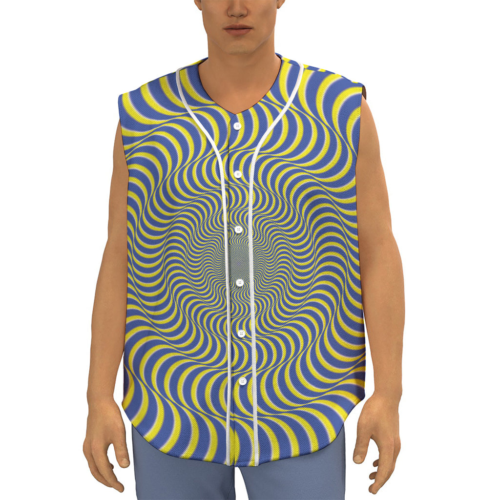 Blue And Yellow Illusory Motion Print Sleeveless Baseball Jersey