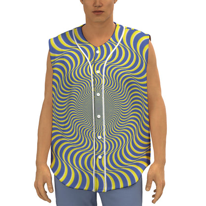 Blue And Yellow Illusory Motion Print Sleeveless Baseball Jersey